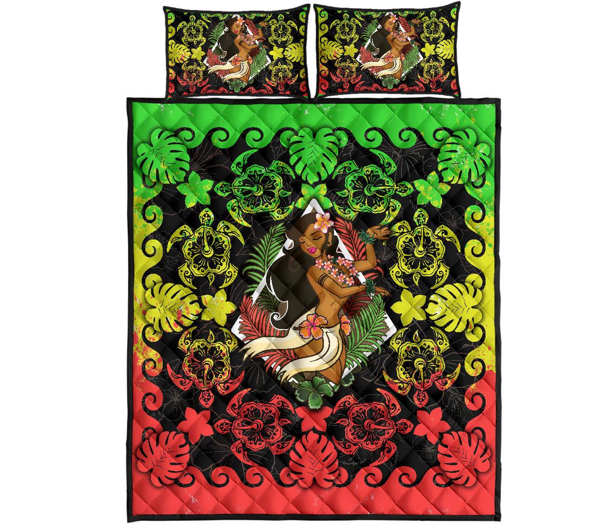 Hawaii Polynesian Quilt Bed Set Hawaiian Dancing Girl Reggae