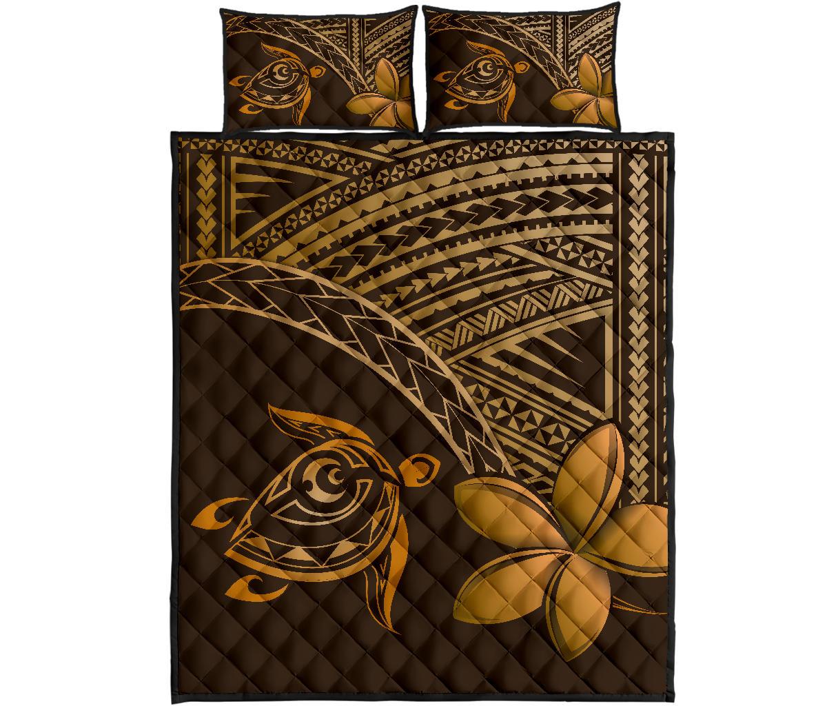 Hawaiian Turtle Plumeria Kakau Polynesian Quilt Bed Set Brown