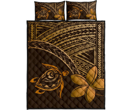 Hawaiian Turtle Plumeria Kakau Polynesian Quilt Bed Set Brown