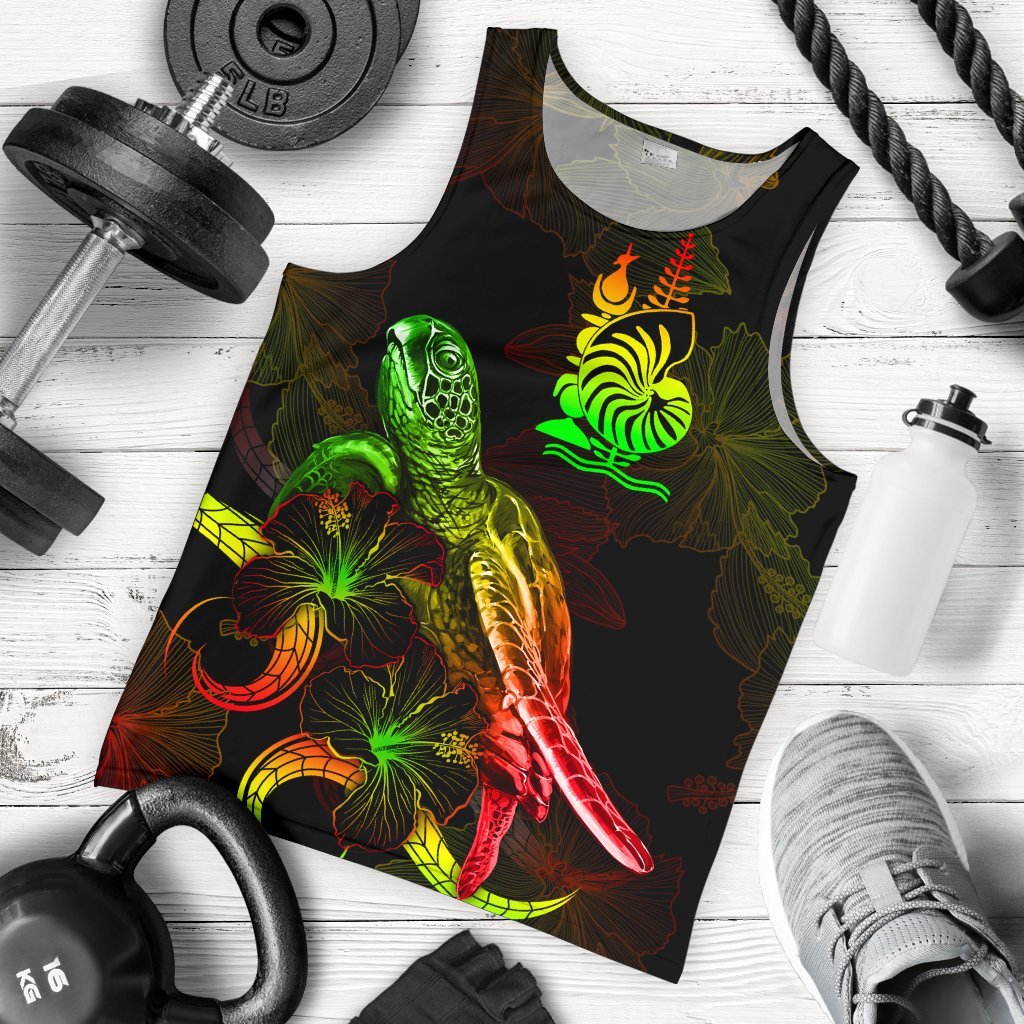 New Caledonia Polynesian Men Tank Top Turtle With Blooming Hibiscus Reggae