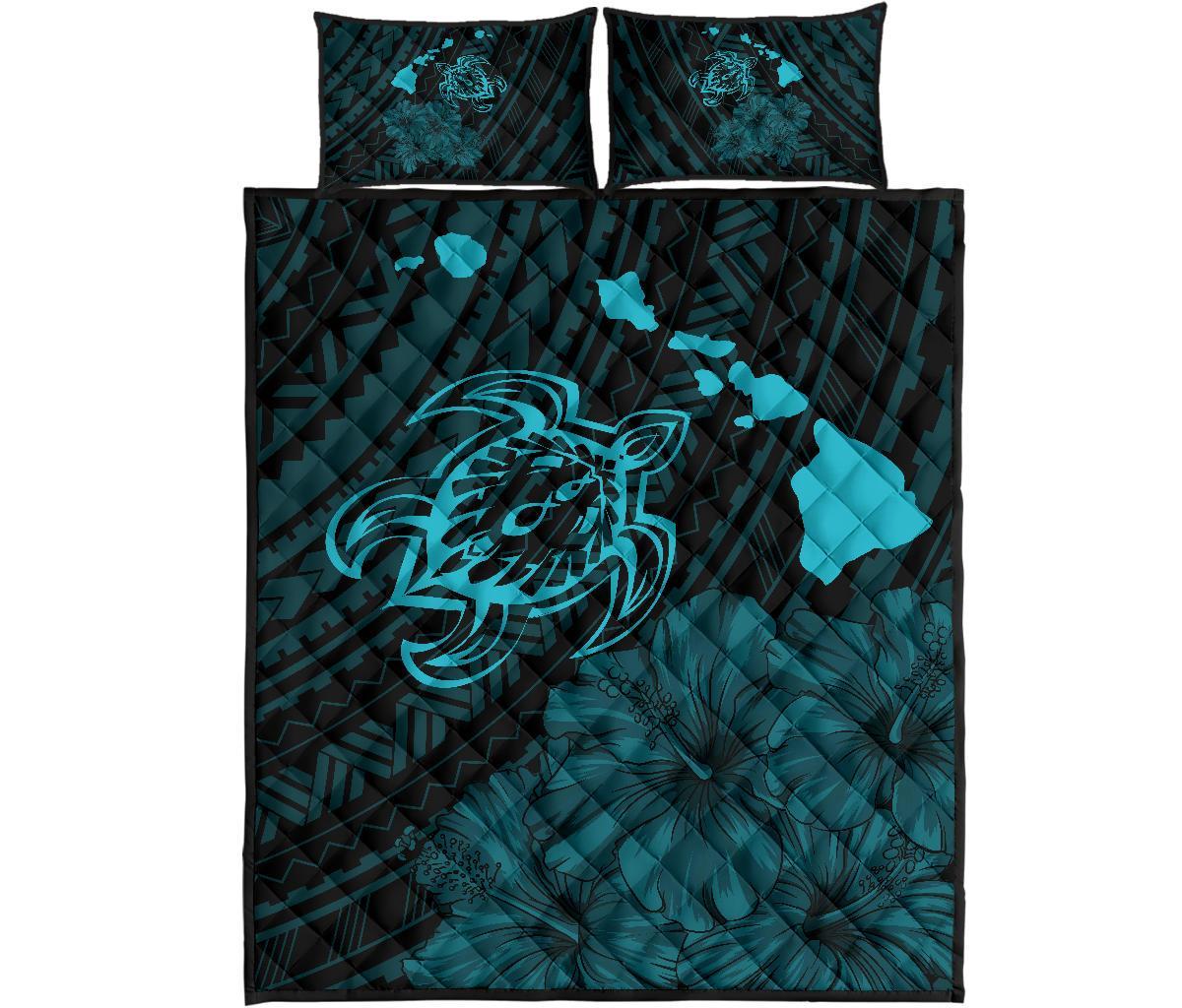 Hawaii Sea Turtle Is Swimming Toward Quilt Bed Set Blue