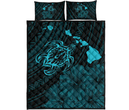 Hawaii Sea Turtle Is Swimming Toward Quilt Bed Set Blue