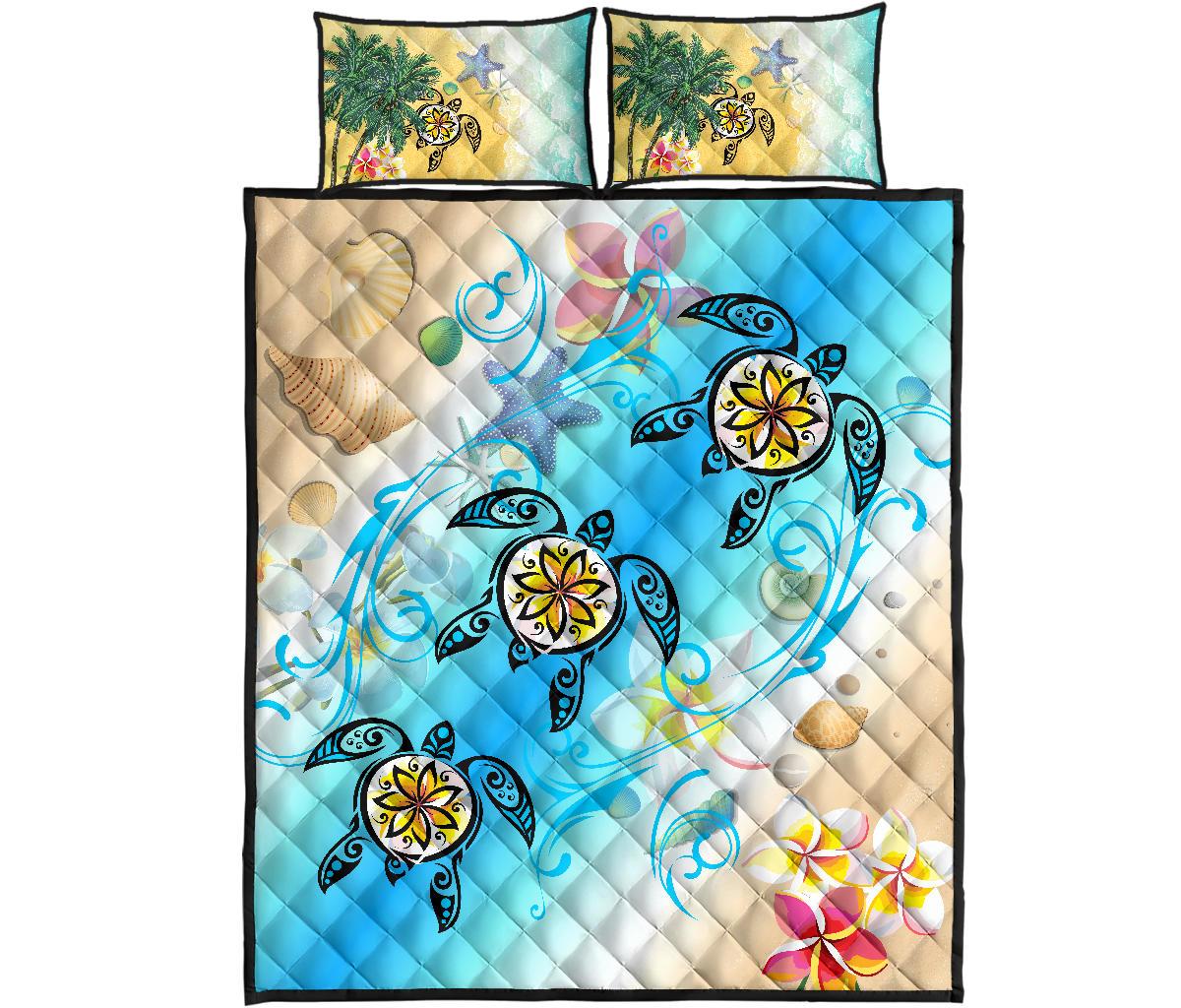 Hawaii Fresh Beach Turtle Plumeria Quilt Bed Set AH Brian Style