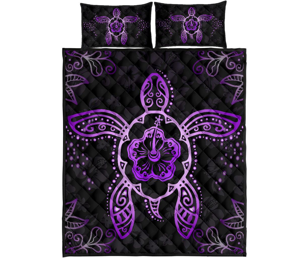 Turtle Hibiscus Violet Quilt Bed Set