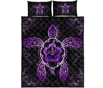 Turtle Hibiscus Violet Quilt Bed Set