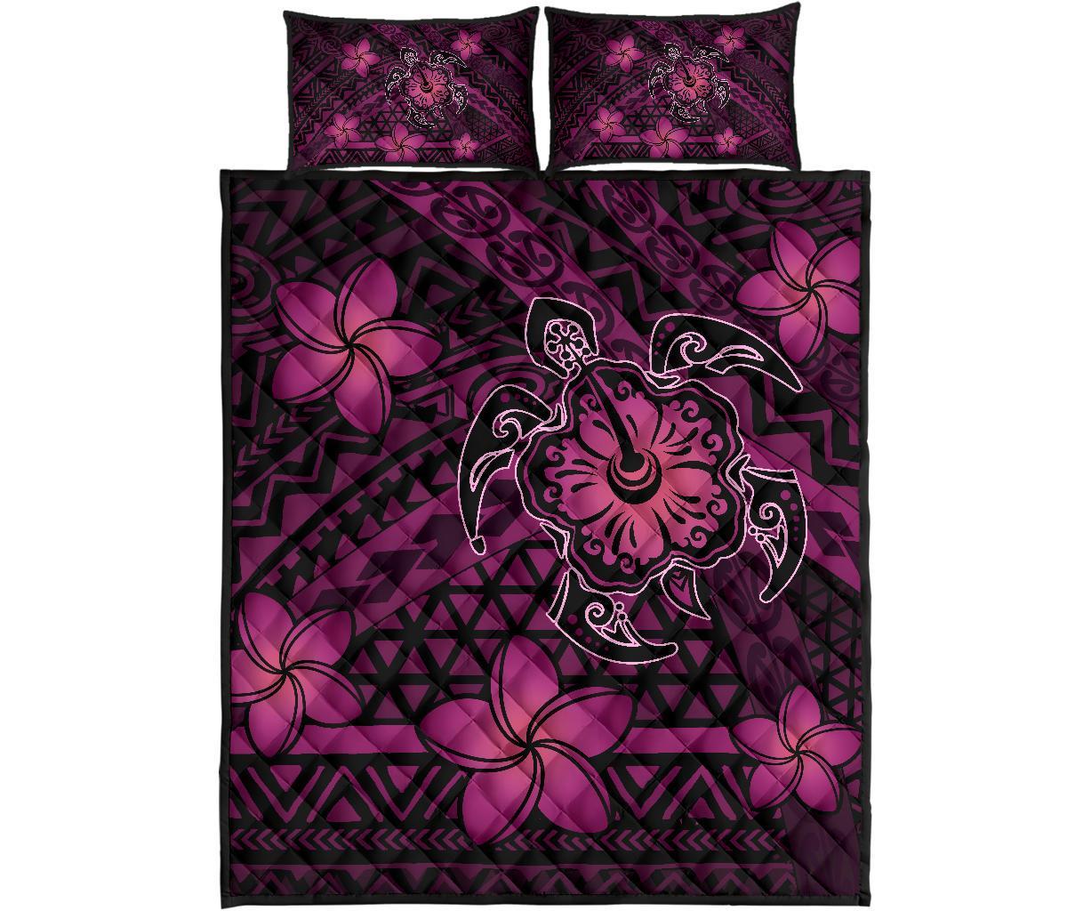 Hawaii Mix Polynesian Turtle Plumeria Quilt Bed Set AH Nick Style Pink