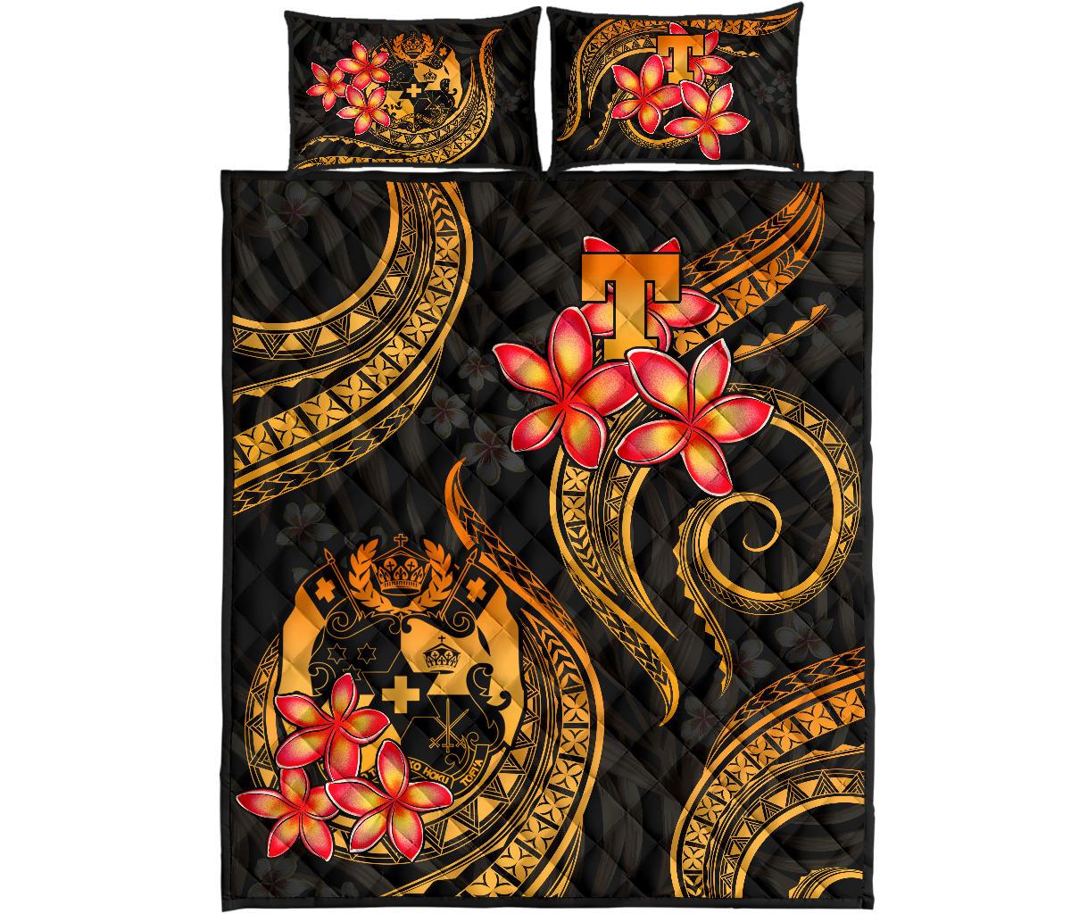 Tonga Polynesian Quilt Bed Set Gold Plumeria