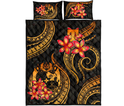 Tonga Polynesian Quilt Bed Set Gold Plumeria
