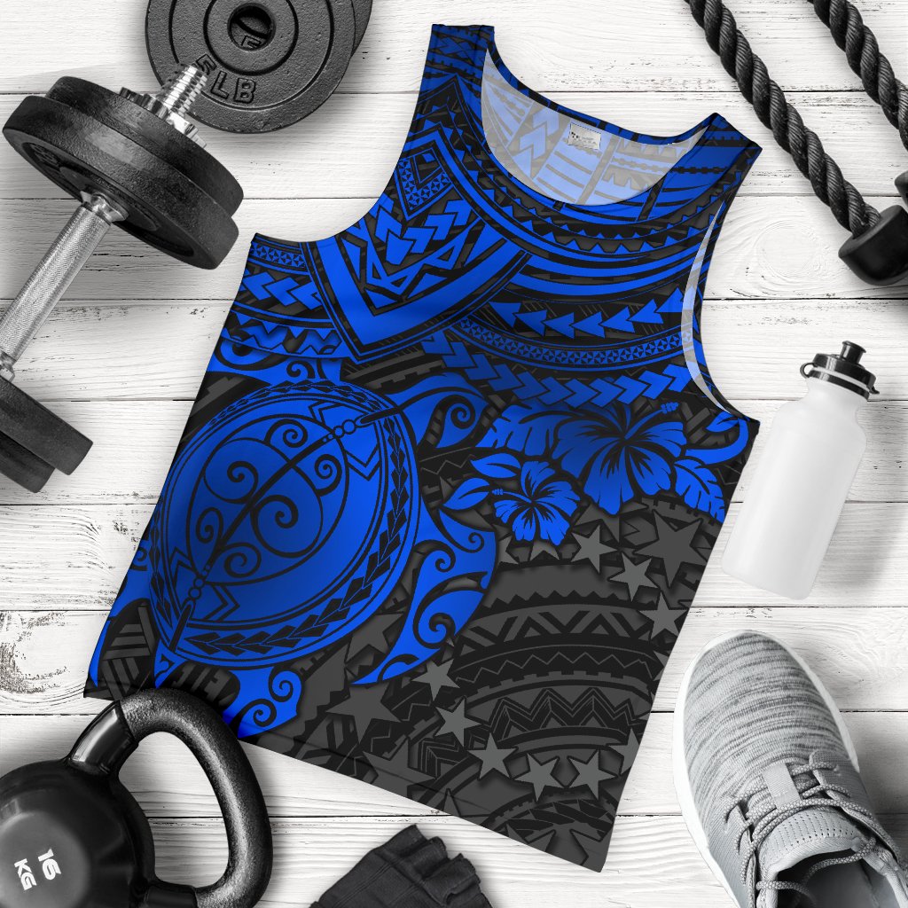 Cook Islands Polynesian Tank Top Men Blue Turtle
