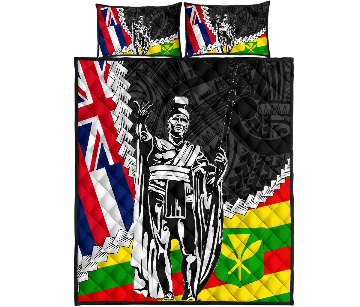 Hawaii Two Flag Kanaka Maoli King Polynesian Quilt Bed Set