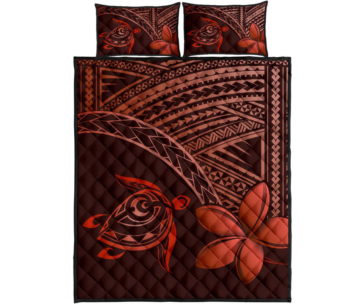 Hawaiian Turtle Plumeria Kakau Polynesian Quilt Bedding Set Red