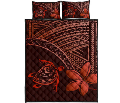 Hawaiian Turtle Plumeria Kakau Polynesian Quilt Bedding Set Red