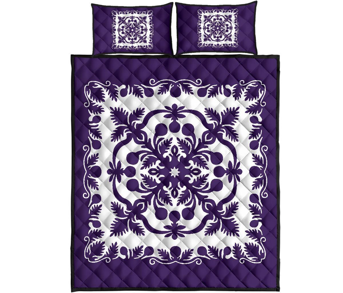 Hawaii Quilt Bed Set Royal Pattern Purple And White