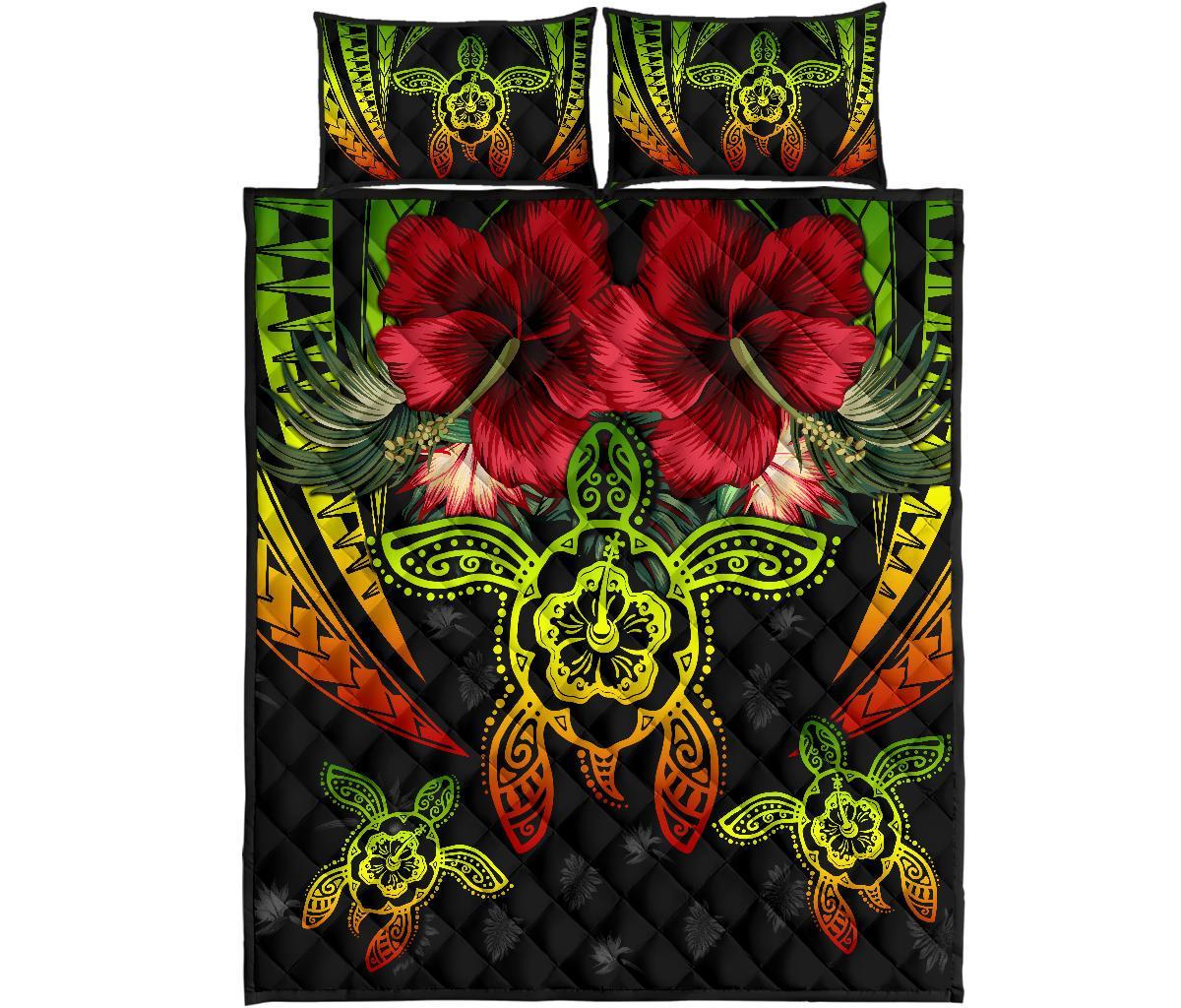 Hawaii Turtle Tropical Polynesian Quilt Bed Set Iris Style AH