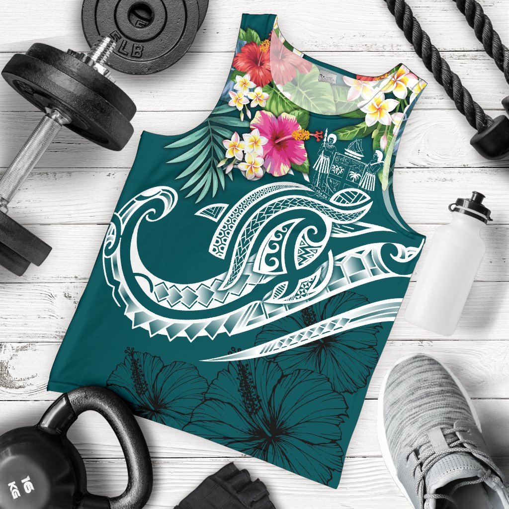 Fiji Polynesian Men's Tank Top Summer Plumeria Turquoise