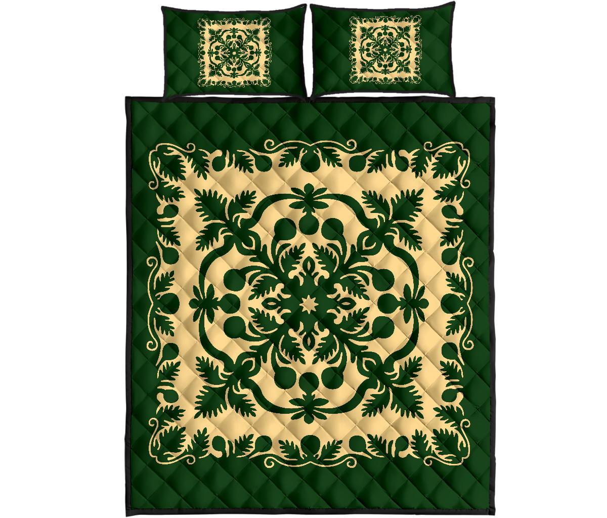 Hawaiian Quilt Bed Set Royal Pattern Emerald Green