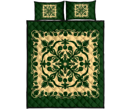 Hawaiian Quilt Bed Set Royal Pattern Emerald Green