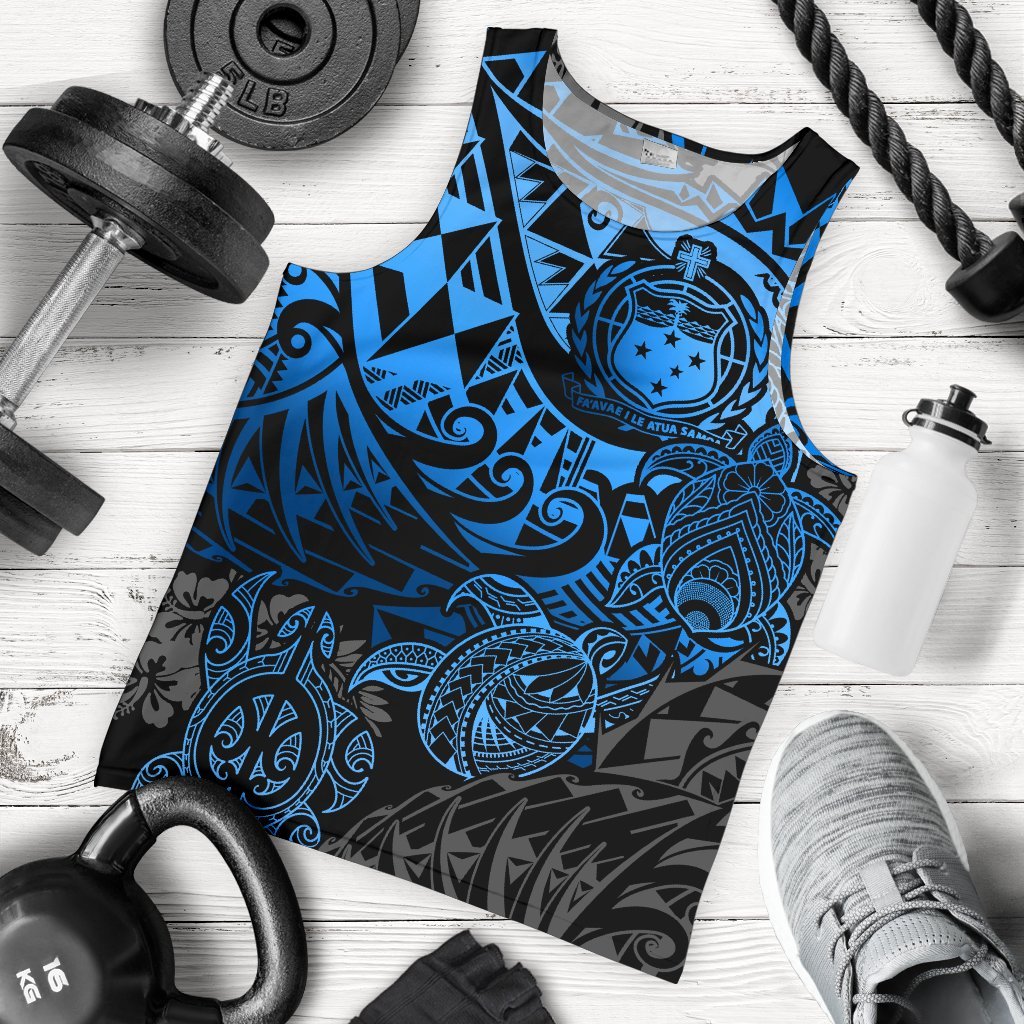 Samoa Polynesian Tank Top Men Blue Turtle Flowing