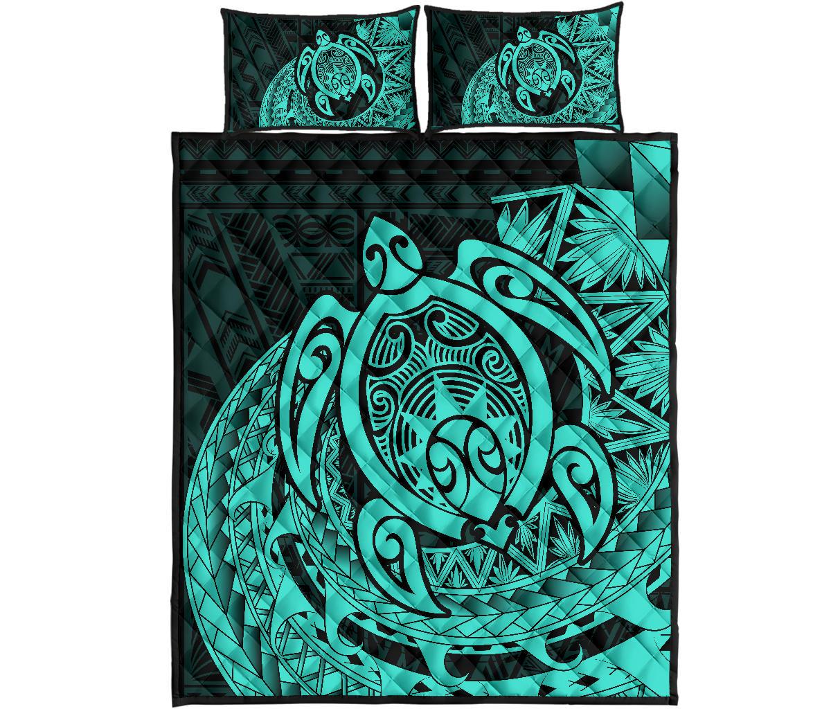 Hawaii Polynesian Turtle Quilt Bed Set Turquoise