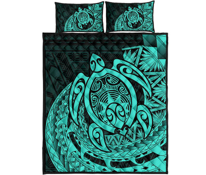 Hawaii Polynesian Turtle Quilt Bed Set Turquoise