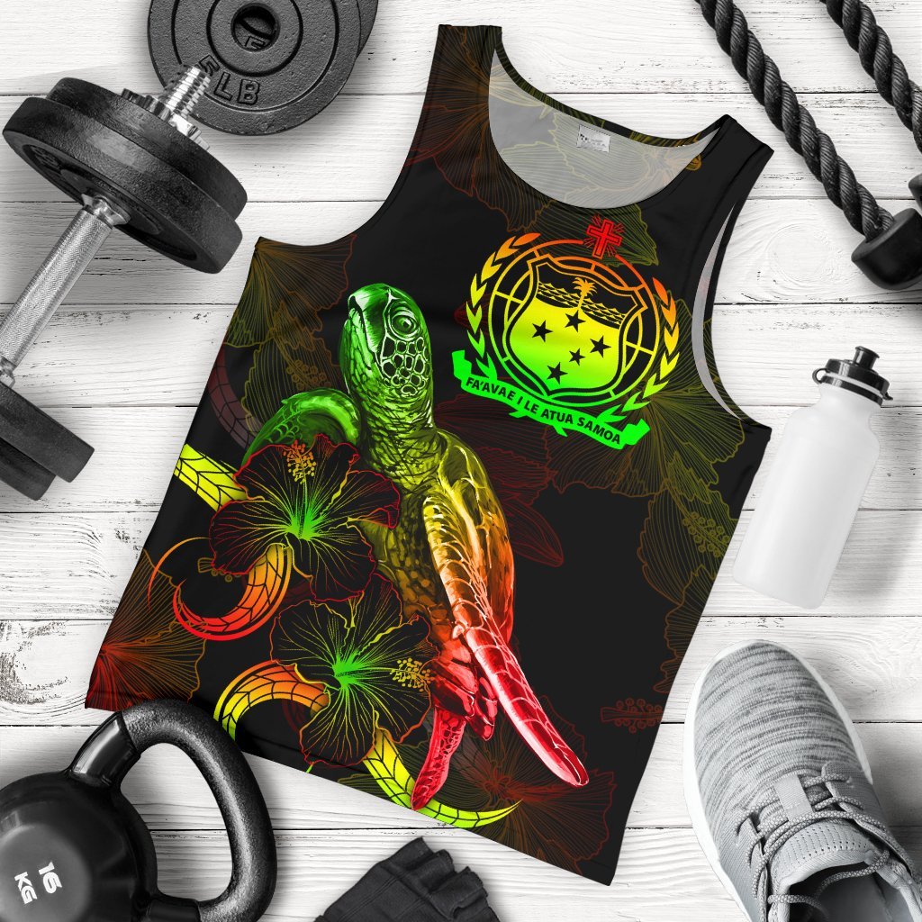 Samoa Polynesian Men Tank Top Turtle With Blooming Hibiscus Reggae