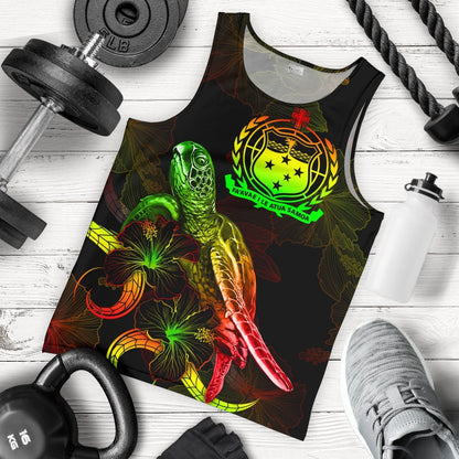 Samoa Polynesian Men Tank Top Turtle With Blooming Hibiscus Reggae