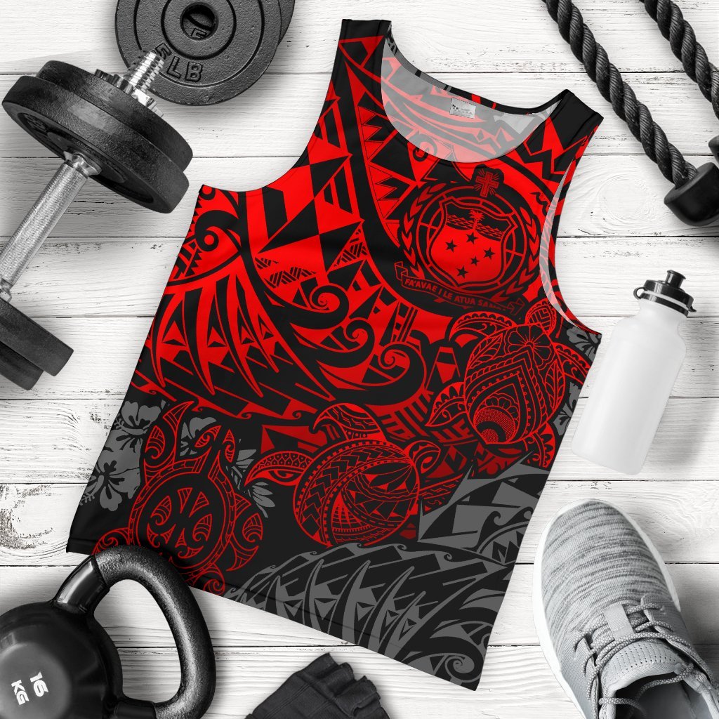 Samoa Polynesian Tank Top Men Red Turtle Flowing
