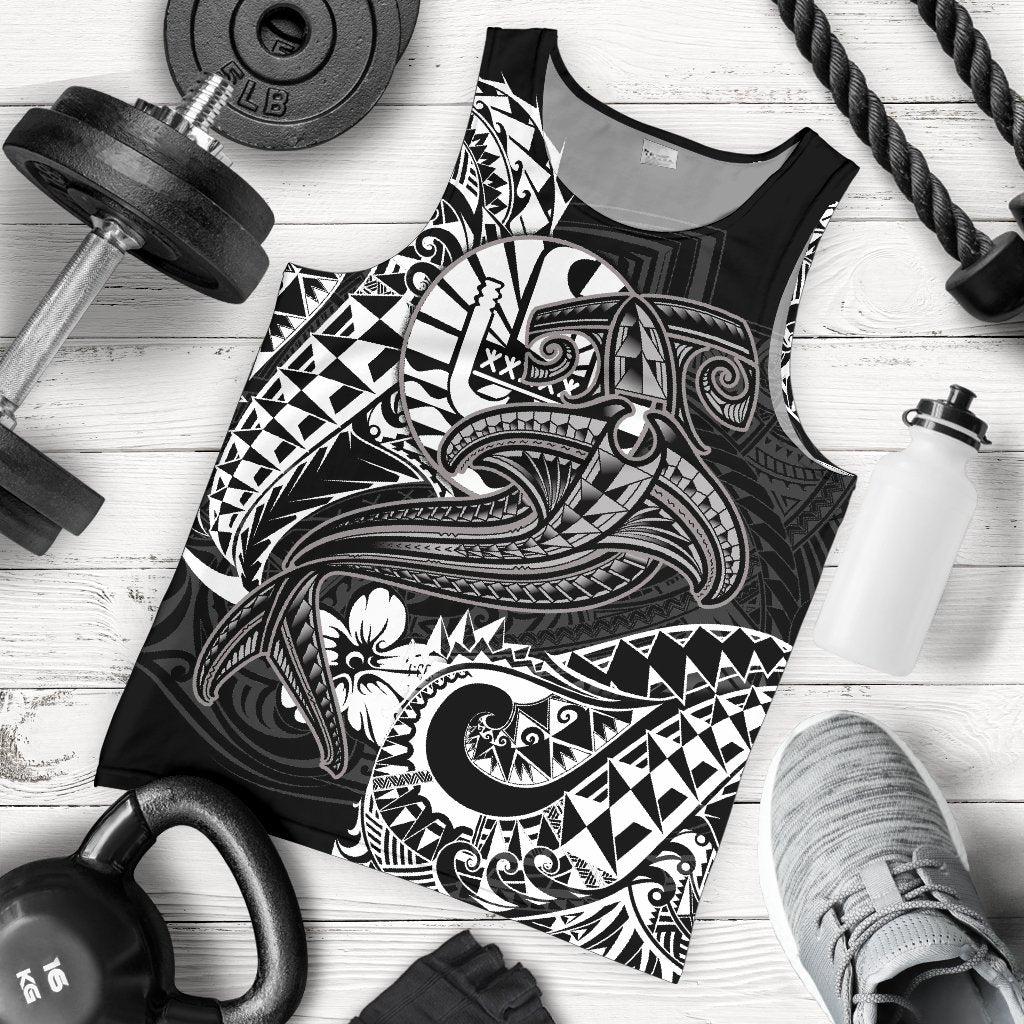 Tahiti Men's Tank Top White Shark Polynesian Tattoo