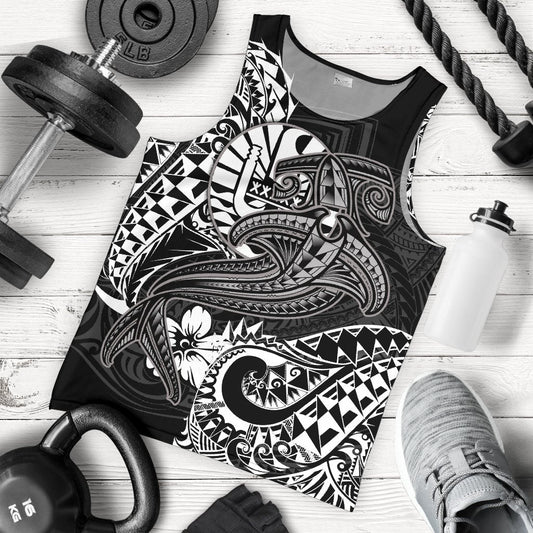 Tahiti Men's Tank Top White Shark Polynesian Tattoo
