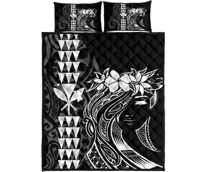 Hawaii Map Kanaka Polynesian Hula Girl Quilt Bed Set White