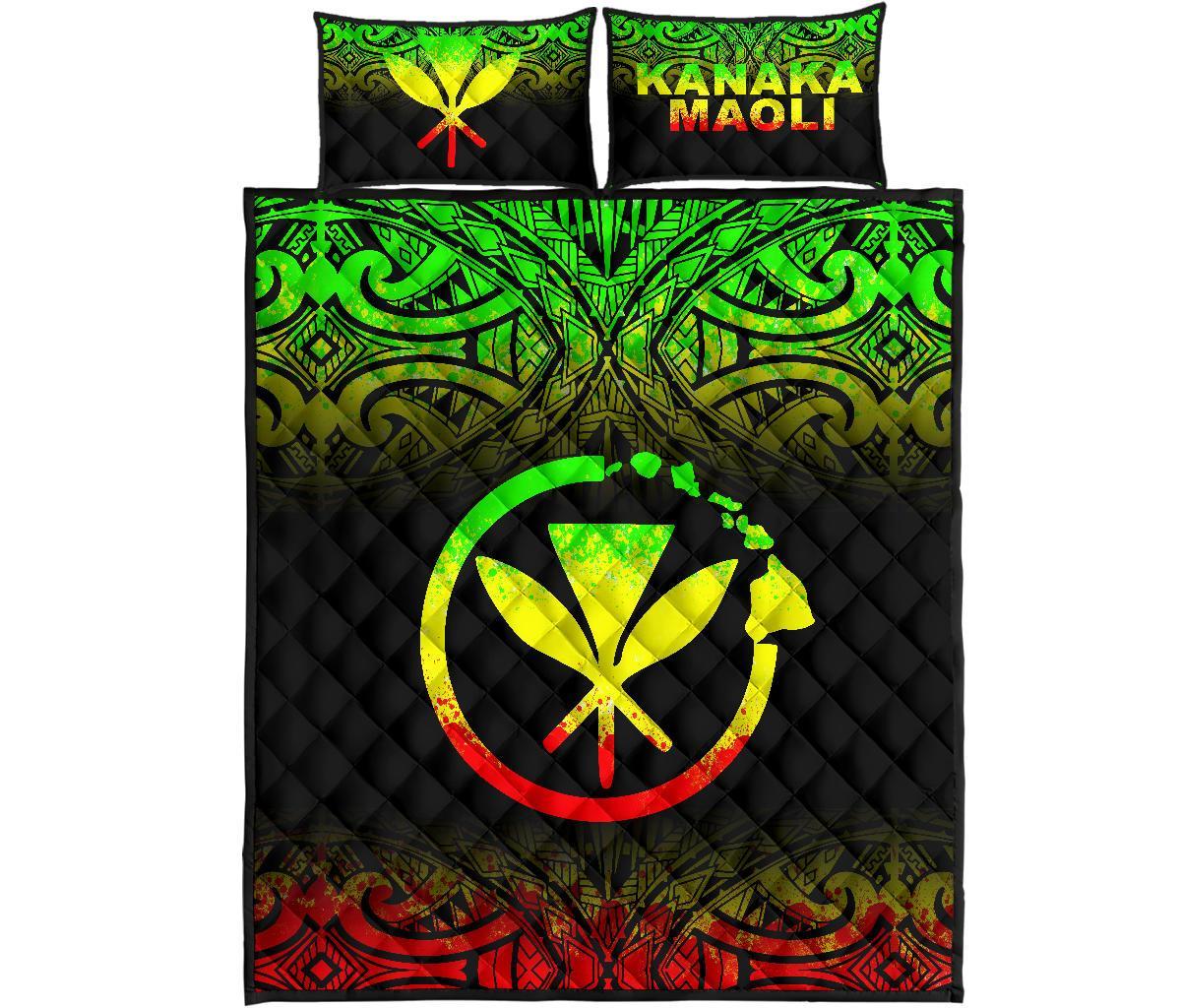 Hawaii Quilt Bed Set Kanaka Maoli Polynesian Tattoo Black Fog Style Reggae Version