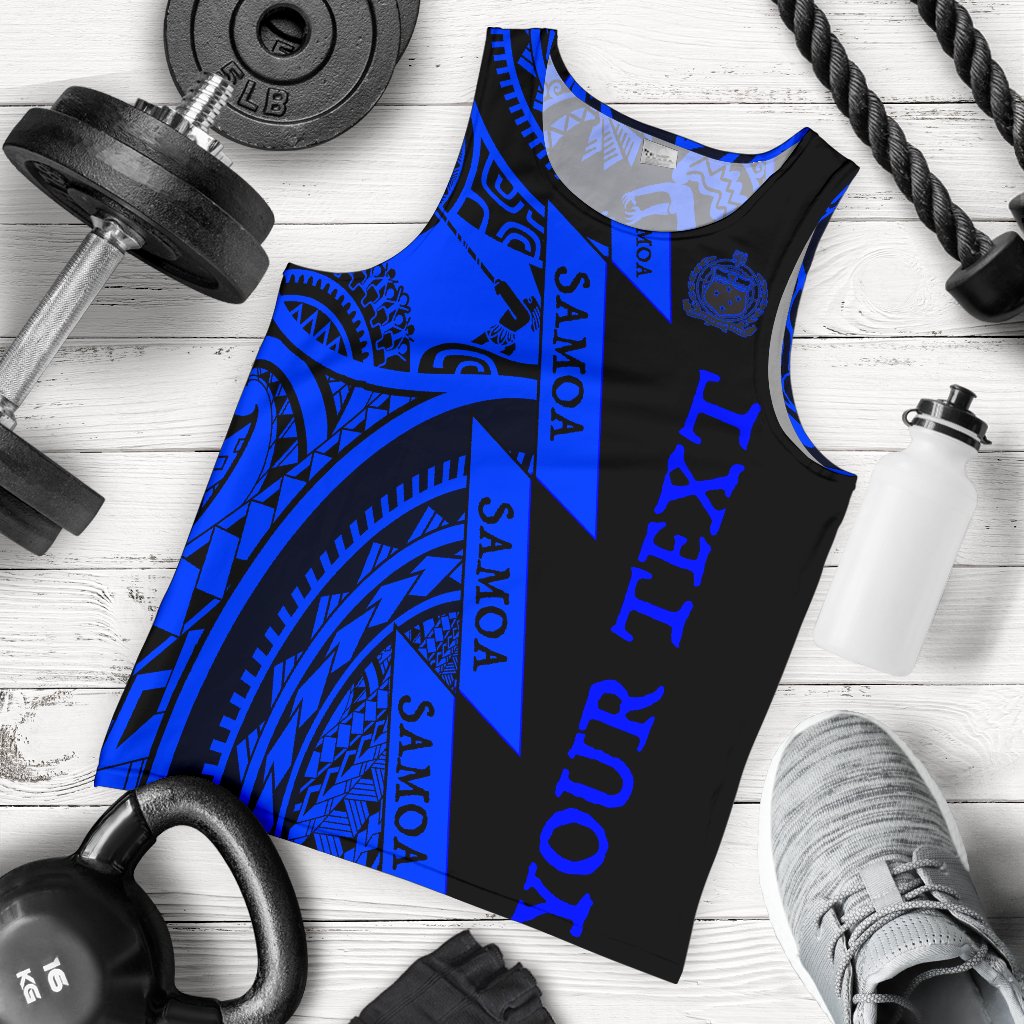 Custom Personalised Text Samoa Men Tank Tops Samoa Coat Of Arm Blue