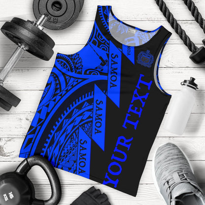Custom Personalised Text Samoa Men Tank Tops Samoa Coat Of Arm Blue