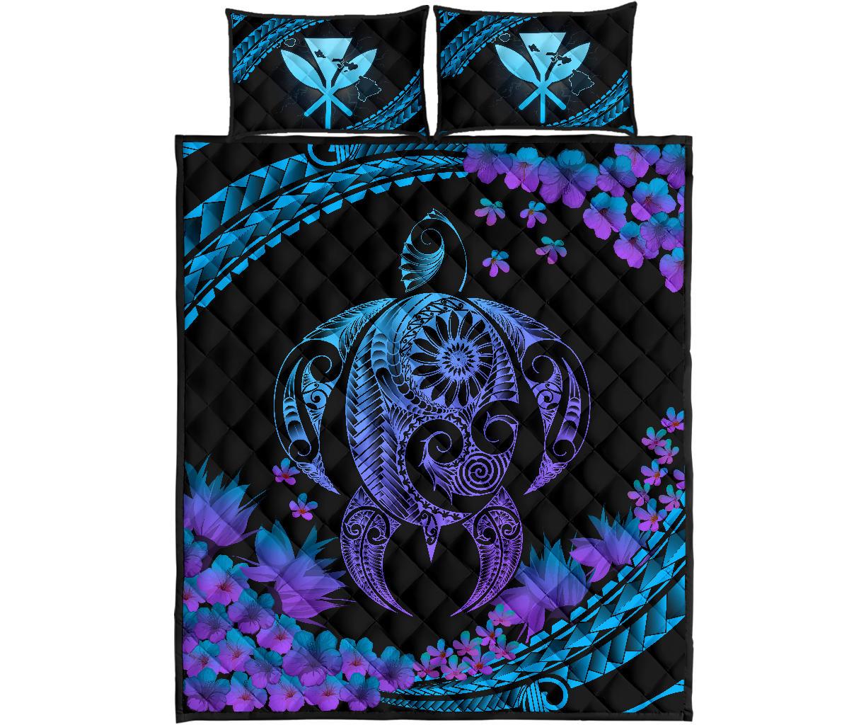 Hawaii Turtle Polynesian Hibiscus Quilt Bed Set Boot Style