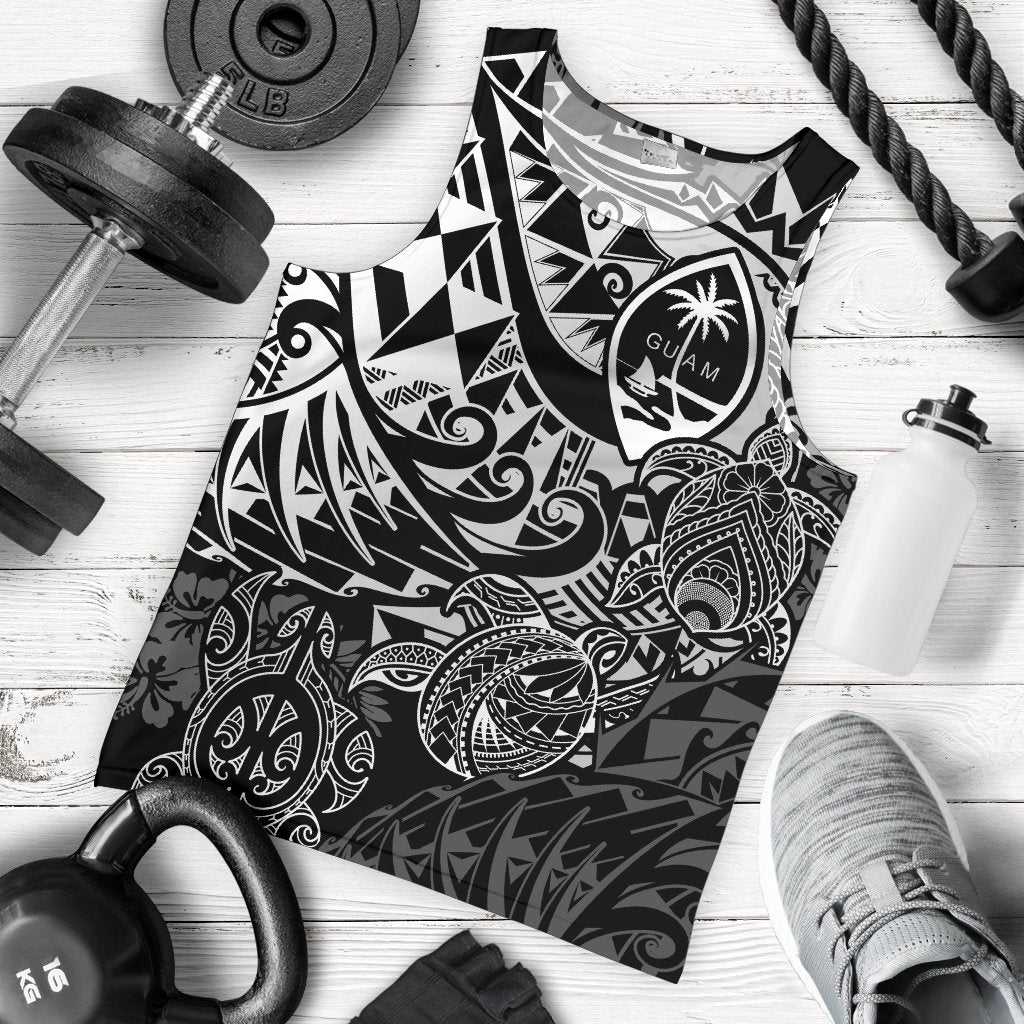 Guam Polynesian Tank Top Men White Turtle Flowing
