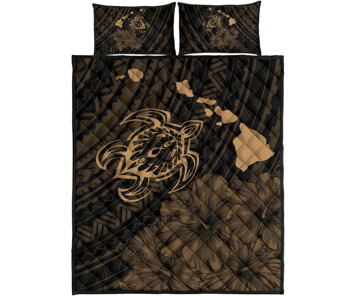 Hawaii Sea Turtle Is Swimming Toward Quilt Bed Set Gold