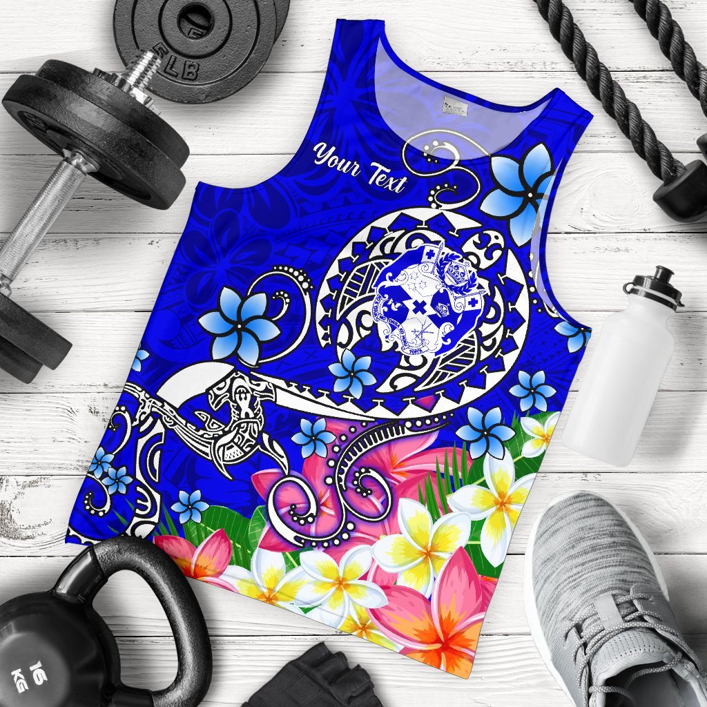 Tonga Custom Personalised Men's Tank Top Turtle Plumeria Blue
