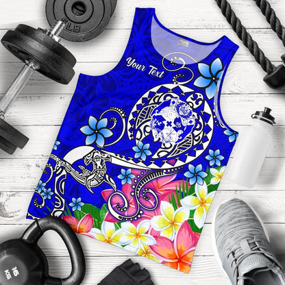 Tonga Custom Personalised Men's Tank Top Turtle Plumeria Blue