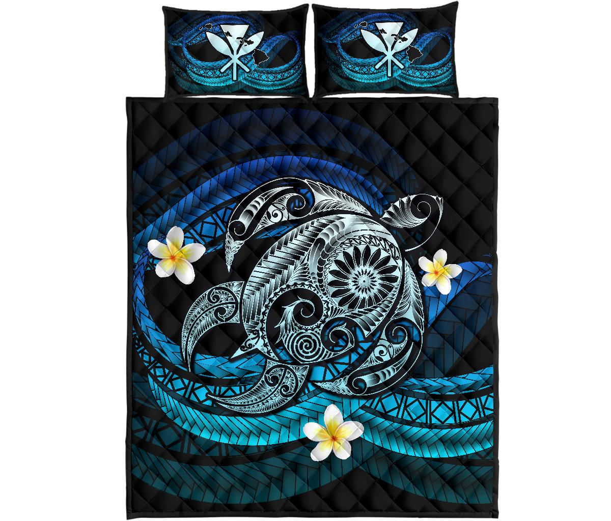 Hawaii Turtle Plumeria Polynesian Quilt Bed Set Mela Style