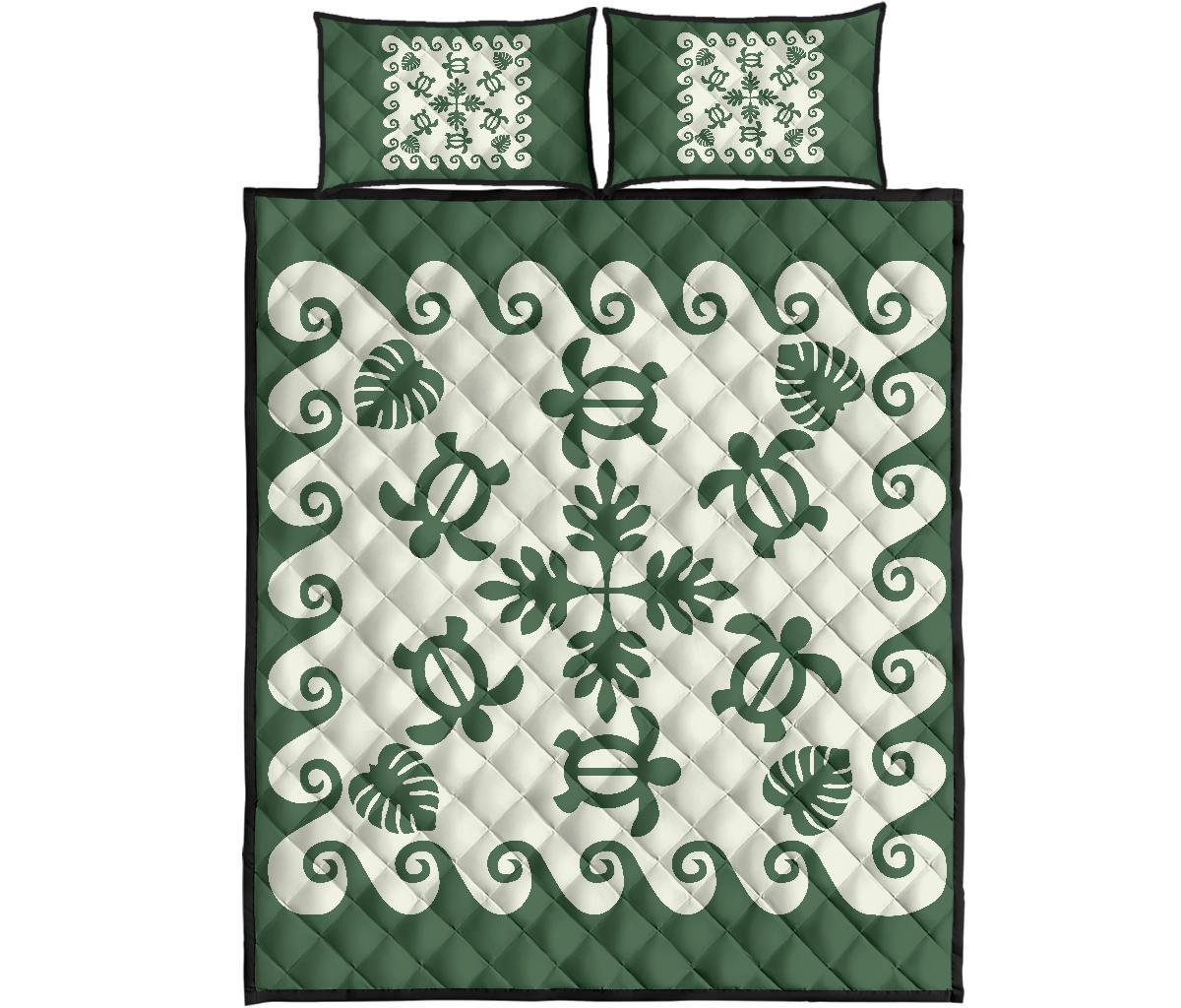 Hawaiian Quilt Bed Set Tropical Turtle Pattern Green