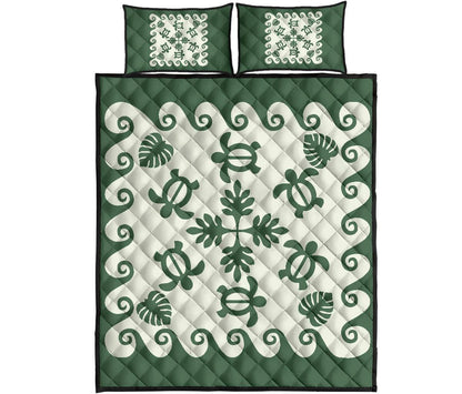 Hawaiian Quilt Bed Set Tropical Turtle Pattern Green