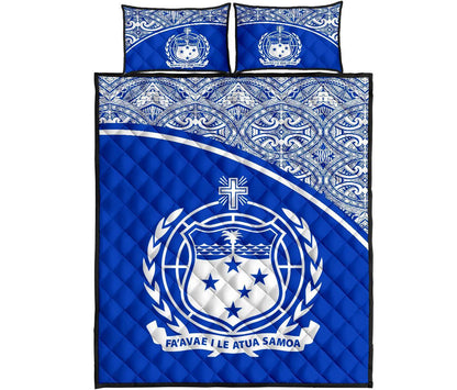 Samoa Quilt Bed Set Samoa Coat Of Arms Blue Curve Version
