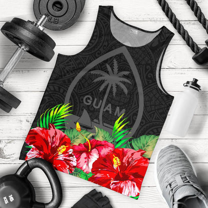Guam Polynesian Men's Tank Top Black Hibiscus