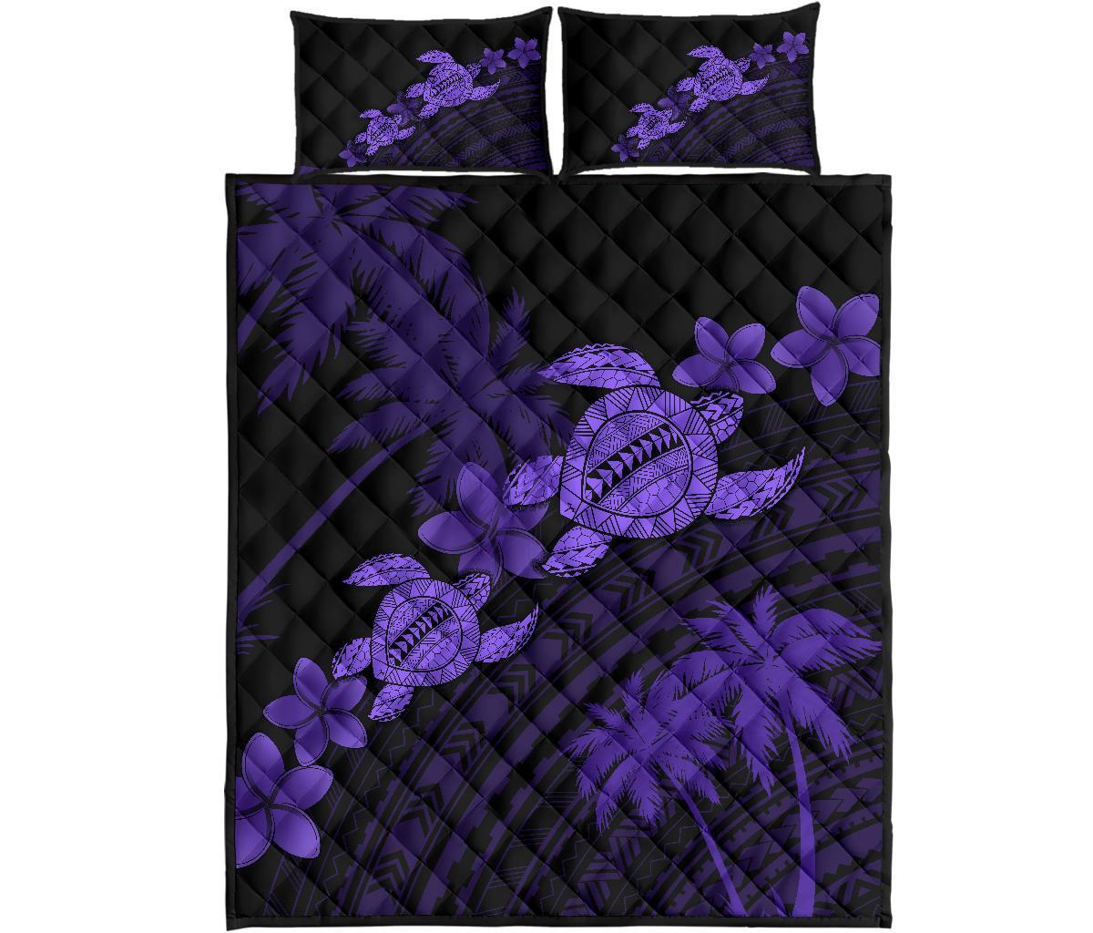 Hawaii Turtle Plumeria Coconut Tree Polynesian Quilt Bed Set Purple
