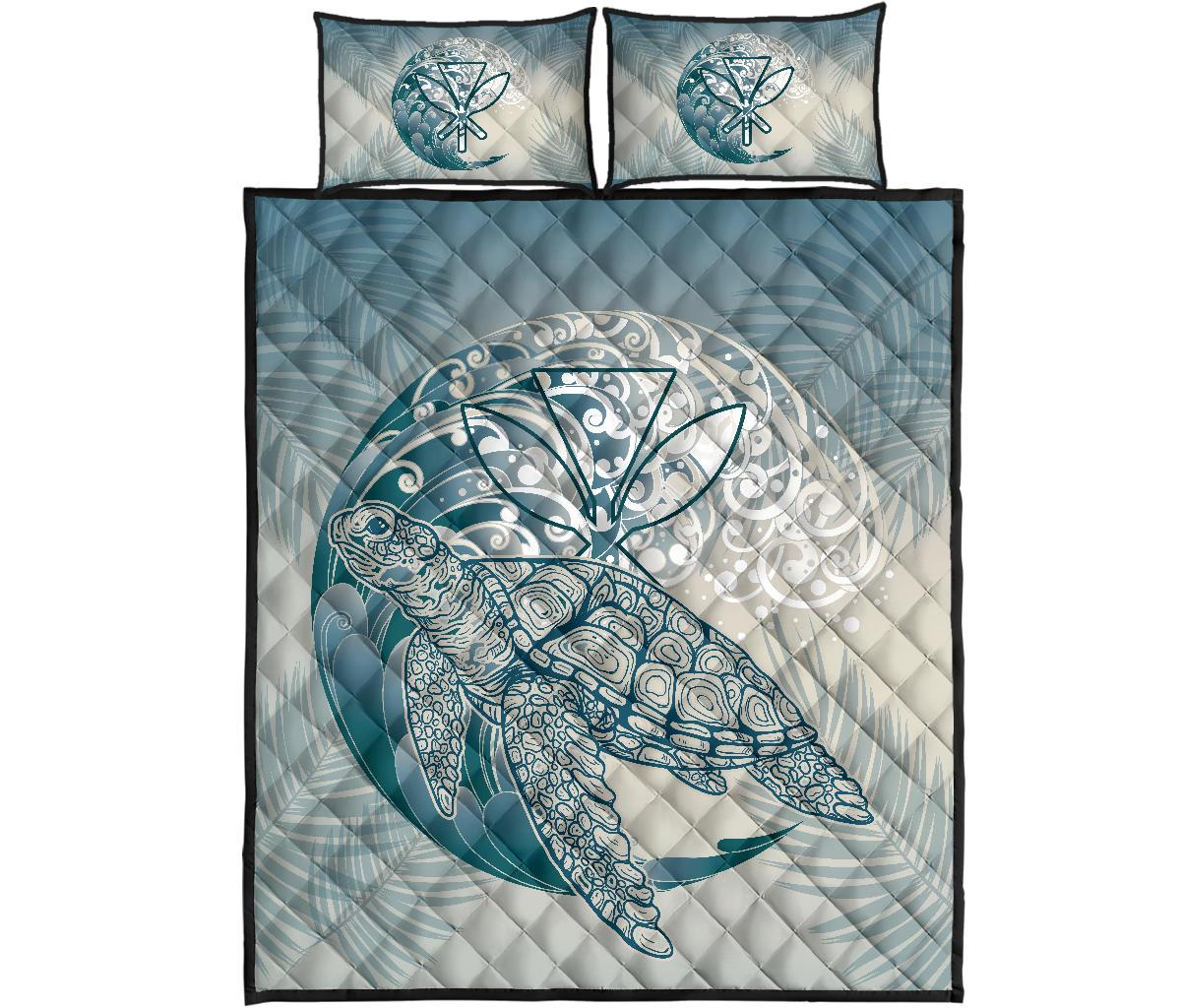 Hawaii Wave Kanaka Turtle Quilt Bed Set