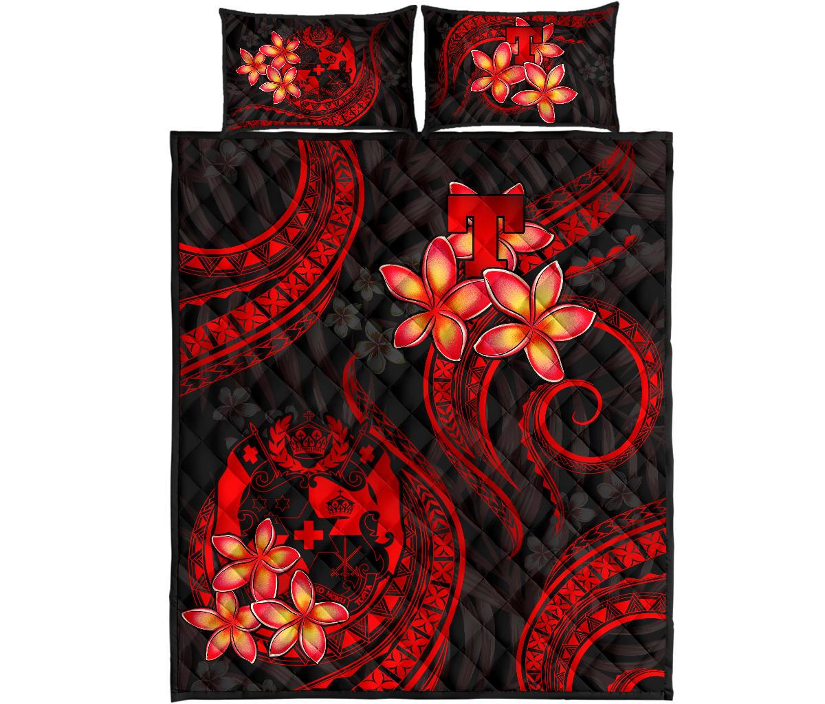 Tonga Polynesian Quilt Bed Set Red Plumeria