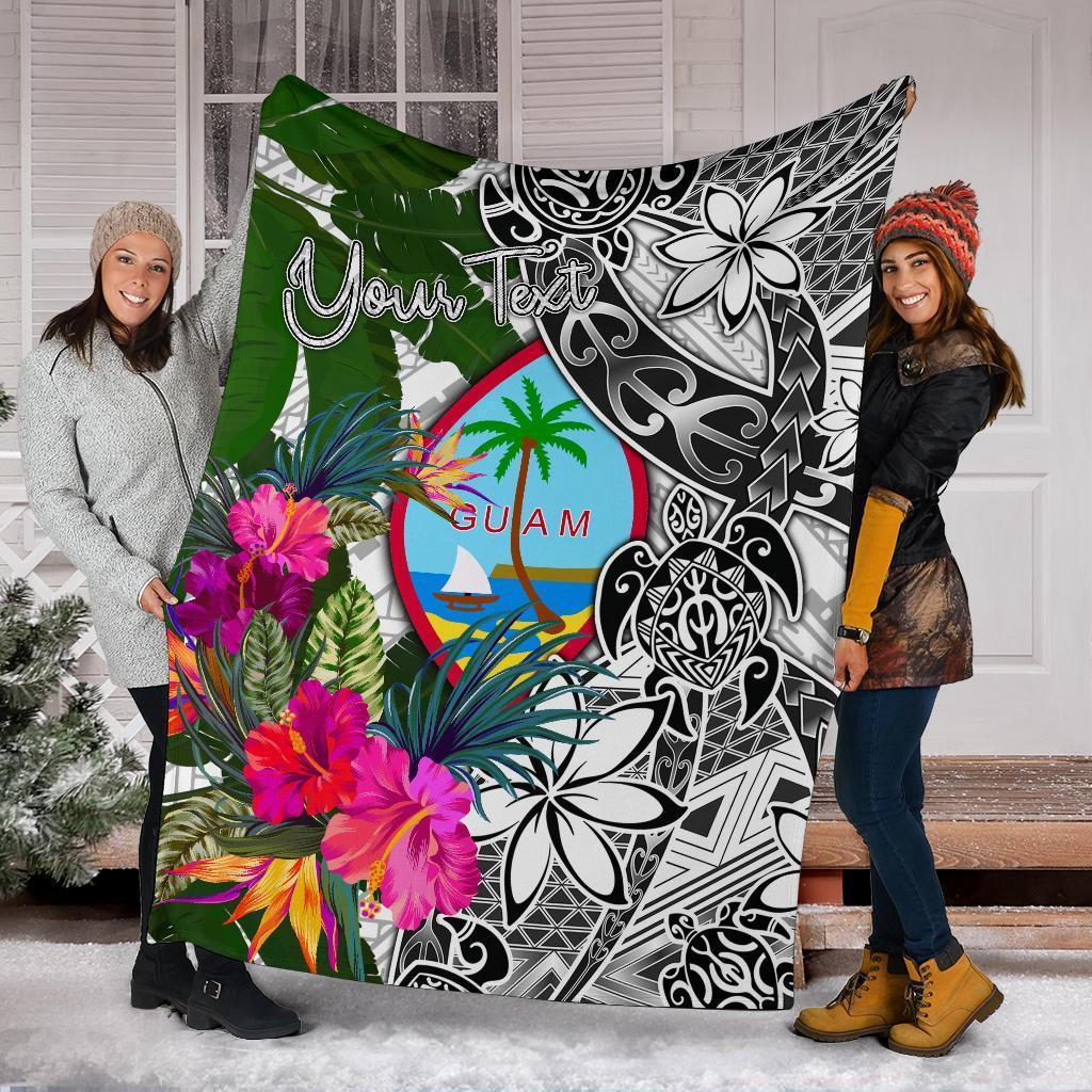 Guam Custom Personalised Premium Blanket White Turtle Plumeria Banana Leaf