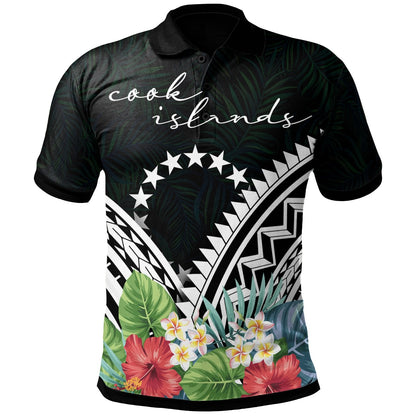 Cook Islands Polo Shirt - Cook Islands Coat of Arms & Polynesian Tropical Flowers White