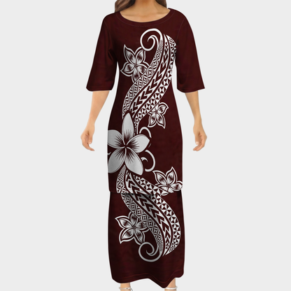 Polynesian Pattern Printed Plumeria Pattern Women's Puletasi Dress Men's Shirt Polynesian Matching Outfit