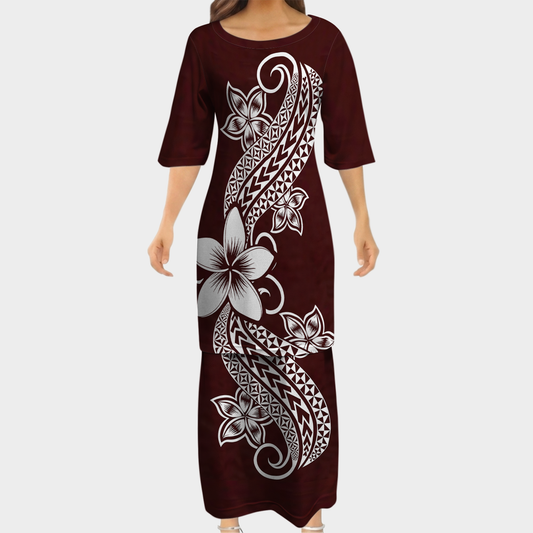 Polynesian Pattern Printed Plumeria Pattern Women's Puletasi Dress Men's Shirt Polynesian Matching Outfit